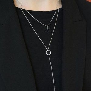 Atrid & Miyu silver lariat hexagon necklace